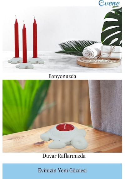 Mumluk Şamdan 3 Adet Tealight Ve İnce Mum Uyumlu Kaplumbağa Model - Beyaz