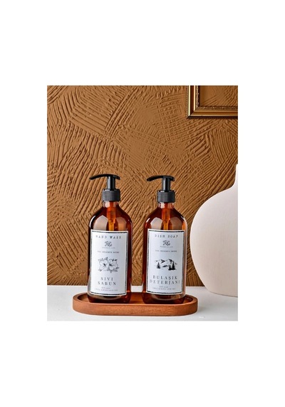 Doğal Ahşap 21cmx11cm Amber Sıvı Sabunluk Ve Amber Yağdanlık Yağlık Stand-sunum Tabağı Bej Bej