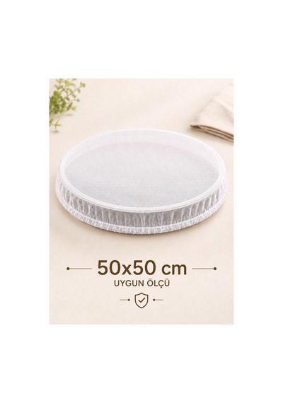 50 50 Lastikli Tepsi İçin Meyve Koruyucu & Kurutma Örtüsü Beyaz