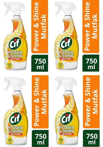 Cif Power & Shine Mutfak Yağ Çözücü Sprey Portakal ve Limon Özlü 4 x 750 ML
