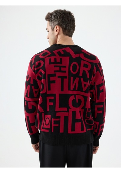 Oversize Erkek Kazak Black&red