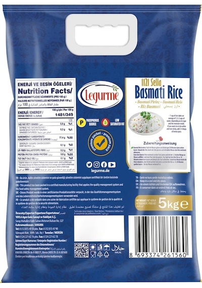 Yayla Bakliyat Legurme Basmati Pirinç 1121 Sella 5 Kg X 2 Adet 10 Kg