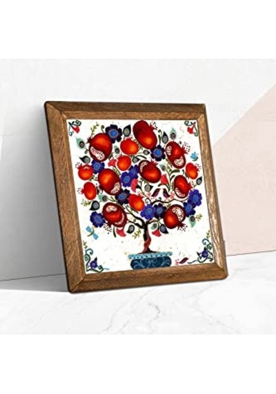 Nar Ağacı Taş Duvar Tablosu Ahşap Çerçeveli Duvar Dekoru Wall Art 25x25cm W1-03 Diğer
