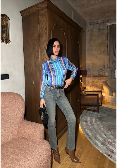 Meecy Çok Renkli Dikey Çizgili Premium Saten Gömlek - Retro Şık Tasarım Çok Renkli Çok Renkli Meecy Çok Renkli Dikey Çizgili Premium Saten Gömlek - Retro Şık Tasarım Çok Renkli Çok Renkli