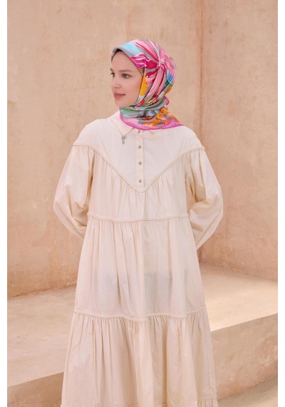 Belli Twill İpek Eşarp - 4107-34 Gri Pembe Gri Pembe