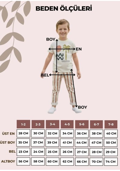 Smalltouch Palmiye Desenli Tişört Pantolon Erkek Çocuk Çizgili Takım Ekru