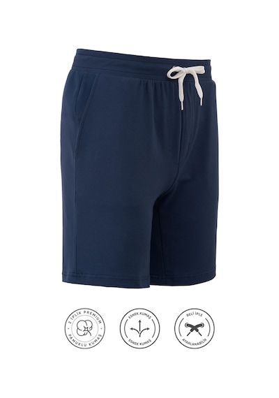 Elemge Pamuklu Erkek Indigo Casual Şort Yan Cepli Bağcıklı Regular Fit Boru Paça Günlük Bermuda 2 Iplik İndigo