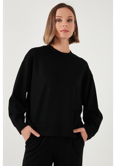 Lela Streç Bisiklet Yaka Oversize Fit Scuba Bayan Sweat 5865879 Siyah