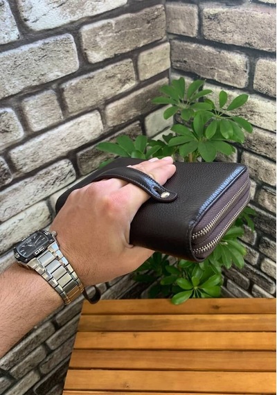 Guard Çift Fermuarlı Kahverengi Hakiki Deri El Çantası Erkek / Kadın P3031 Kahverengi