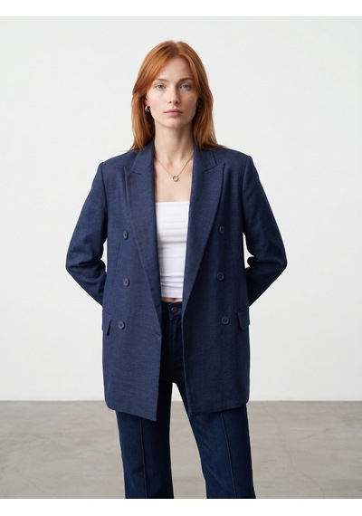DİLVİN 60811 Keten Karışımlı Blazer Ceket-lacivert