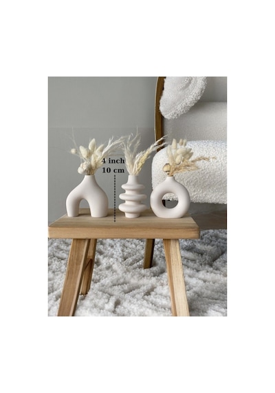 10 Cm Minimal Vazo Set 3'lü Bohem Biblo Minyatür Dekoratif Vazo Seti Ham Beyaz