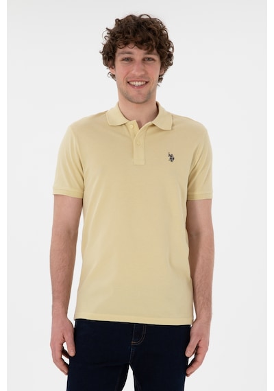 U.S. Polo Assn. Erkek Slim Fit Polo Yaka Açık Haki Basic Tişört 50297984-VR183