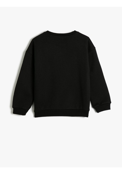 Koton Sweatshirt Bisiklet Yaka Uzun Kollu Boncuk Detaylı Şardonlu Siyah 4wkg10719ak Siyah