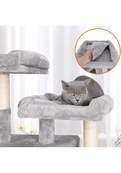 3 Mağaralı Büyük Kedi Ağacı Tırmalama Direği 164 Cm