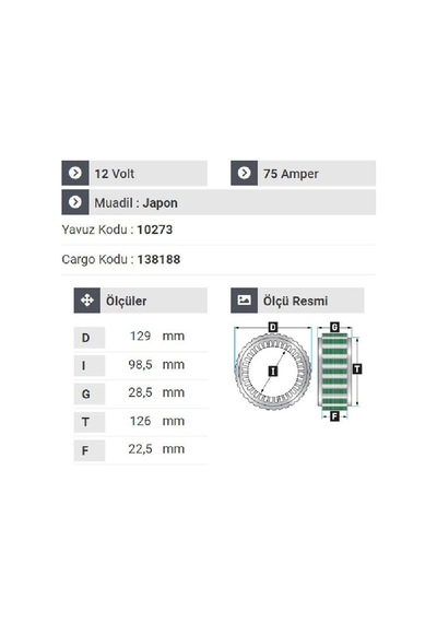 Nursan 140212 Statör 12v 75a Opel Combo 1.7 Dizel Klimalı Hitaçi Tipi