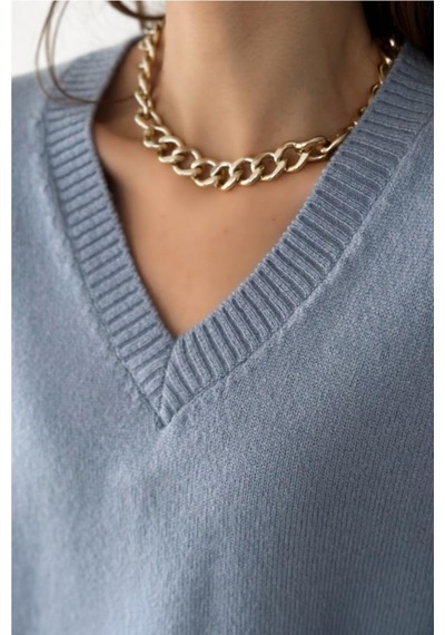 Femelle Kadın Bebe Mavi V Yaka Standart Beden Oversize Basic Triko Kazak Bebe Mavisi Femelle Kadın Bebe Mavi V Yaka Standart Beden Oversize Basic Triko Kazak Bebe Mavisi
