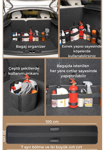 Araba Bagaja Yapışabilen Fonksiyonel Portatif Bagaj Düzenleyici