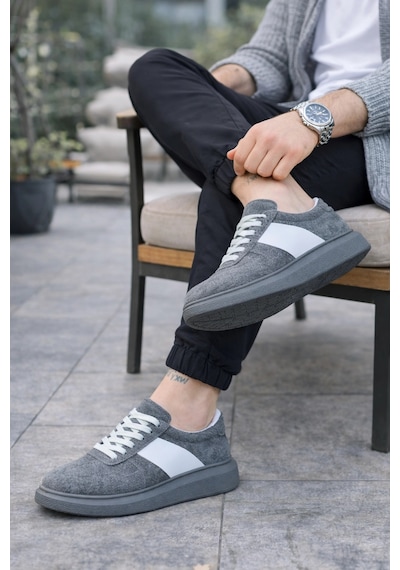 Mevese Lunex Erkek Bağcıklı Süet Günlük Spor Sneaker Ayakkabı - Gri - Beyaz