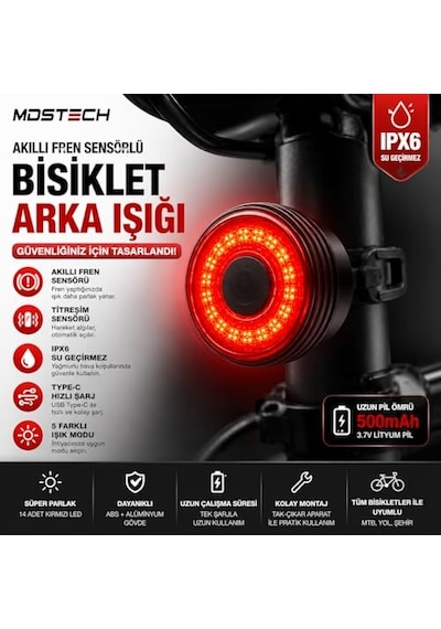 Akıllı Fren Sensörlü Bisiklet Arka Lambası