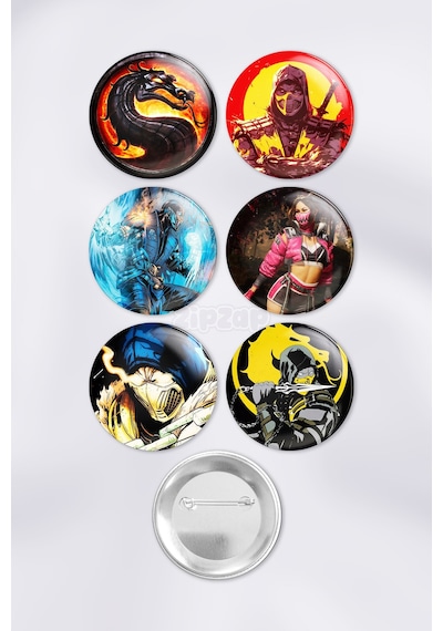Mortal Kombat Video Oyun Çanta Süsü İğneli Buton Rozet Seti 6 Adet Altılı