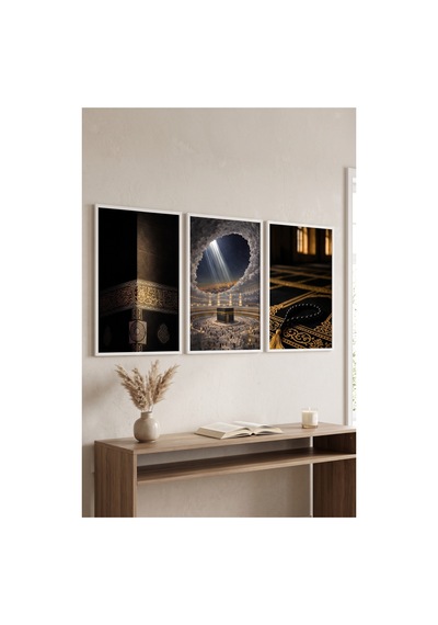Beyaz Ahşap Çerçeveli Dini Kabe Temalı Duvar Tablosu 3 Lü Set Siyah Gold İslami Desenli Modern Dekorasyon Kabartma Görünümlüdür Beyaz Beyaz Ahşap Çerçeveli Dini Kabe Temalı Duvar Tablosu 3 Lü Set Siyah Gold İslami Desenli Modern Dekorasyon Kabartma Görünümlüdür Beyaz