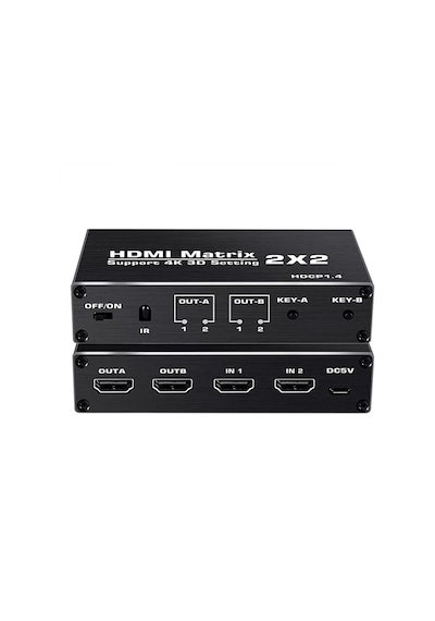Gplus 4KMX222 2x2 Matrix Switch Splitter HDMI 2.0 4K 2160P HDR