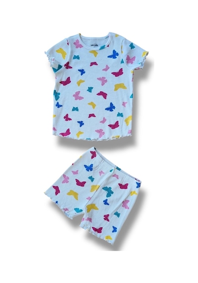 Fuar Baby %100 Pamuk Kaşkorse Kız Çocuk Şortlu Takım Yazlık 2-6 Yaş Kelebek Desenli