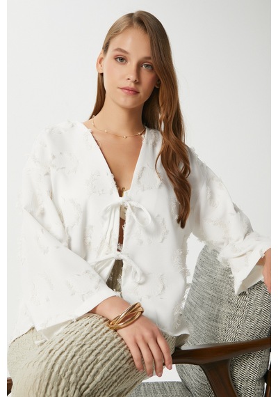 Ritnice Kadın Harmony Bağcıklı Ekru Kimono Gömlek Ekru
