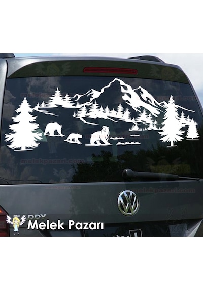 Ayı Sürüsü Dağ Orman Doğa Manzara Off Road Kamp Karavan Sticker