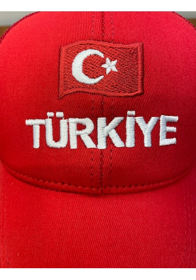 Türkiye Bayrak Nakışlı Fileli Unisex Beyzbol Cap Şapka Kırmızı