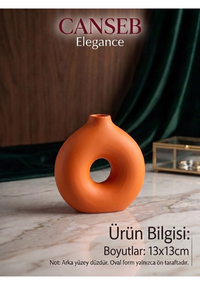 13x13cm - Premium -dekoratif Donut Vazo - Kendinden Kokulu - El Boyaması İşçilik Turuncu