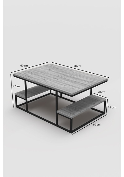 Reyo Falez Deluxe Raflı Orta Sehpa 60x90 Cm Modern Dikdörtgen Orta Sehpa Mermer Desen