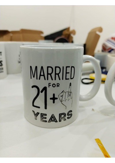 Married For 21+ Years Kupa - Evlilik Yıldönümü Komik Seramik Bardak Çift Hediyesi 325ml Beyaz - Çok Renkli
