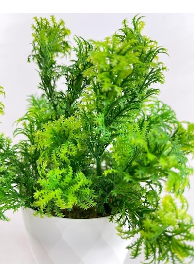 Yapay Çiçek Beyaz Saksıda Fesleğen Dekoratif Masa Çiçeği 25Cm
