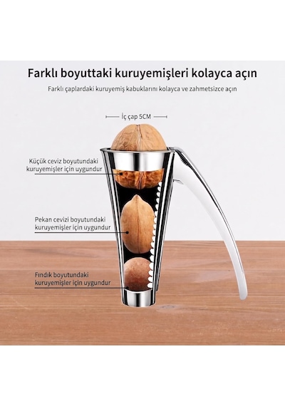 Paslanmaz Metal Ceviz Kıracağı - Huni Tasarımlı Kabuk Sıçratmaz Fındık, Badem Ve Pekan Cevizi Kırıcı, Ergonomik Lüks Yaylı Kuruyemiş Kırma Aleti