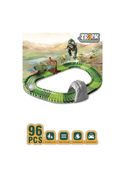 Dinozor Trucks 96 Parça Raylı Pist - Raylı Araç Oyuncak - Tren Oyuncak - Renkli Araç Yolu - Dino Tru