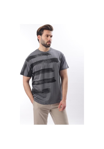 Madmext Füme Baskılı Regular Fit Erkek T-shirt E7107 Füme