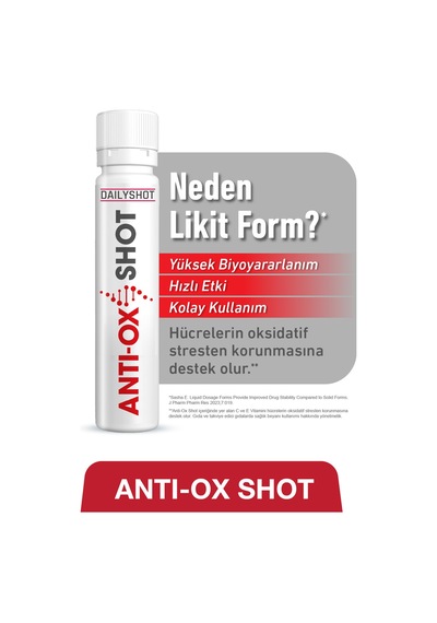 Anti-oxshot Resveratrol, Yeşil Çay, Kuersetin İçeren Gıda Takviyesi 14 Shot