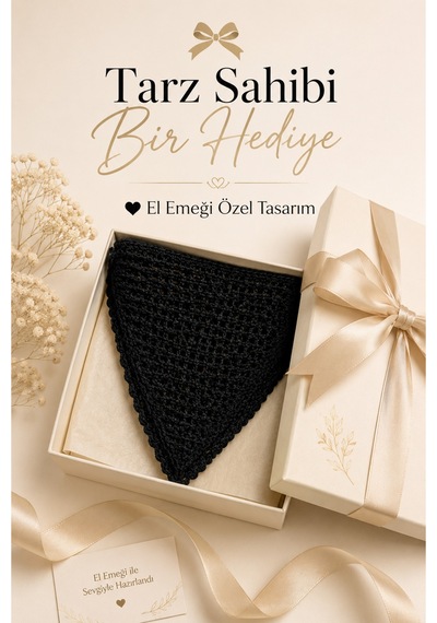 El Örgüsü Saç Bandanası Bohem Bone Yazlık Kombin Bandana Saç Aksesuarı Siyah