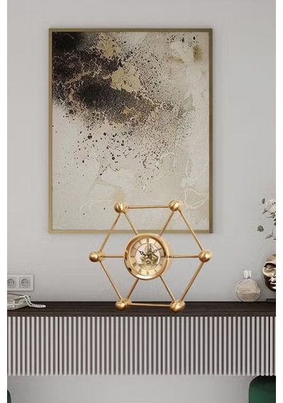 Chacha Home Luxury Altıgen Model Space Geometrik Sanat Masa Saati Lüks Dekoratif Hediyelik Obje 27x24x5 Cm Gold