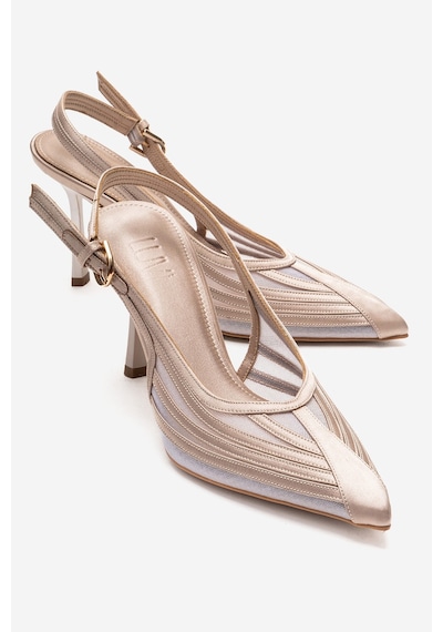 Luvishoes Fauna Bej Saten Kadın Topuklu Ayakkabı Bej