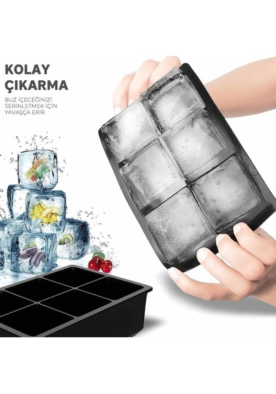 Silikon Kapaklı Xl Büyük Boy 6'lı Küp Buz Kalıbı Plastik Diğer