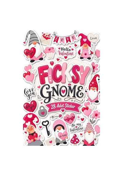 Sevimli Sevgililer Günü Cücesi Sticker Seti - 28 Adet Etiket Çıkartma Diğer
