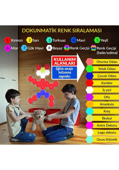 Upway Dokunmatik Çok Renkli Kumandalı Dekoratif Altıgen 6 Lı Led Lamba Seti Çok Renkli