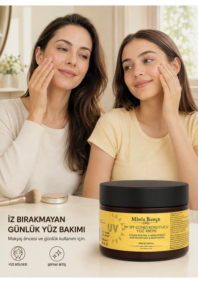 Minia Bahçe Makyaj Altına Uygun Beyaz İz Bırakmayan Güneş Koruyucu Yüz ve Vücut Kremi SPF50 50 ML