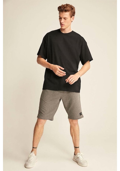 Grımelange Grımelange Jett Erkek Oversize Fit %100 Organik Pamuk Kalın Dokulu Bisiklet Yakalı Siyah T-shirt Siyah
