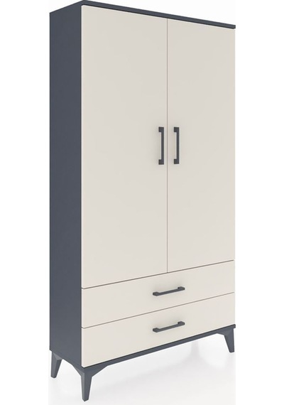 Arges Dolap 2 Raflı 2 Çekmeceli Tek Askılı 88x30x163 Antrasit-aytaşı Antrasit