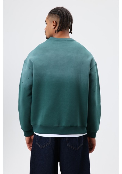 Vamos Yıkamalı Taş Detaylı Oversize Sweatshirt Nefti