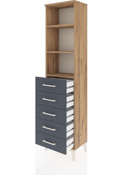 Arges Dolap 3 Raflı 5 Çekmeceli 44x30x182 Çam-antrasit Çam