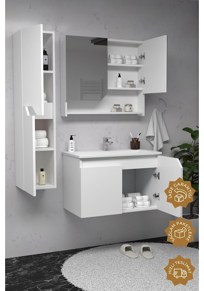 Teta Home Napoli 80 Cm Mdf Banyo Dolabı Seti + Boy Dolabı Beyaz Diğer